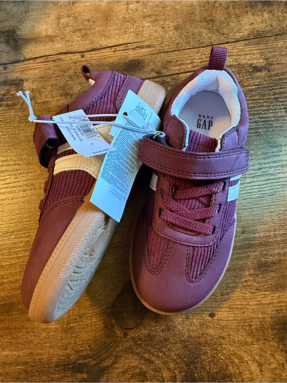 Baby Gap Toddler Sneakers Burgundy Hook & Loop Shoes NWT Size 9
